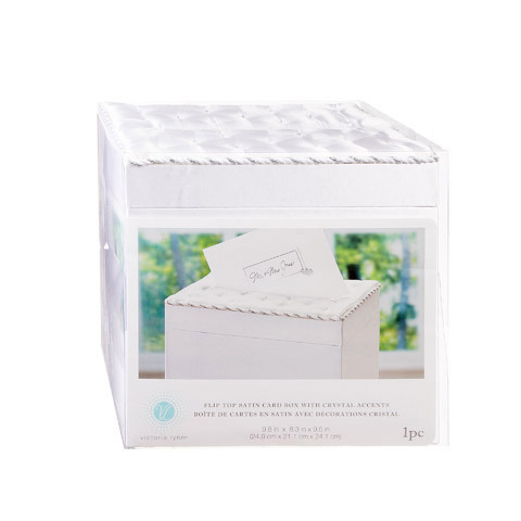 Wedding Satin Card Box With Crystal Flip Top Opening, White - $84.38