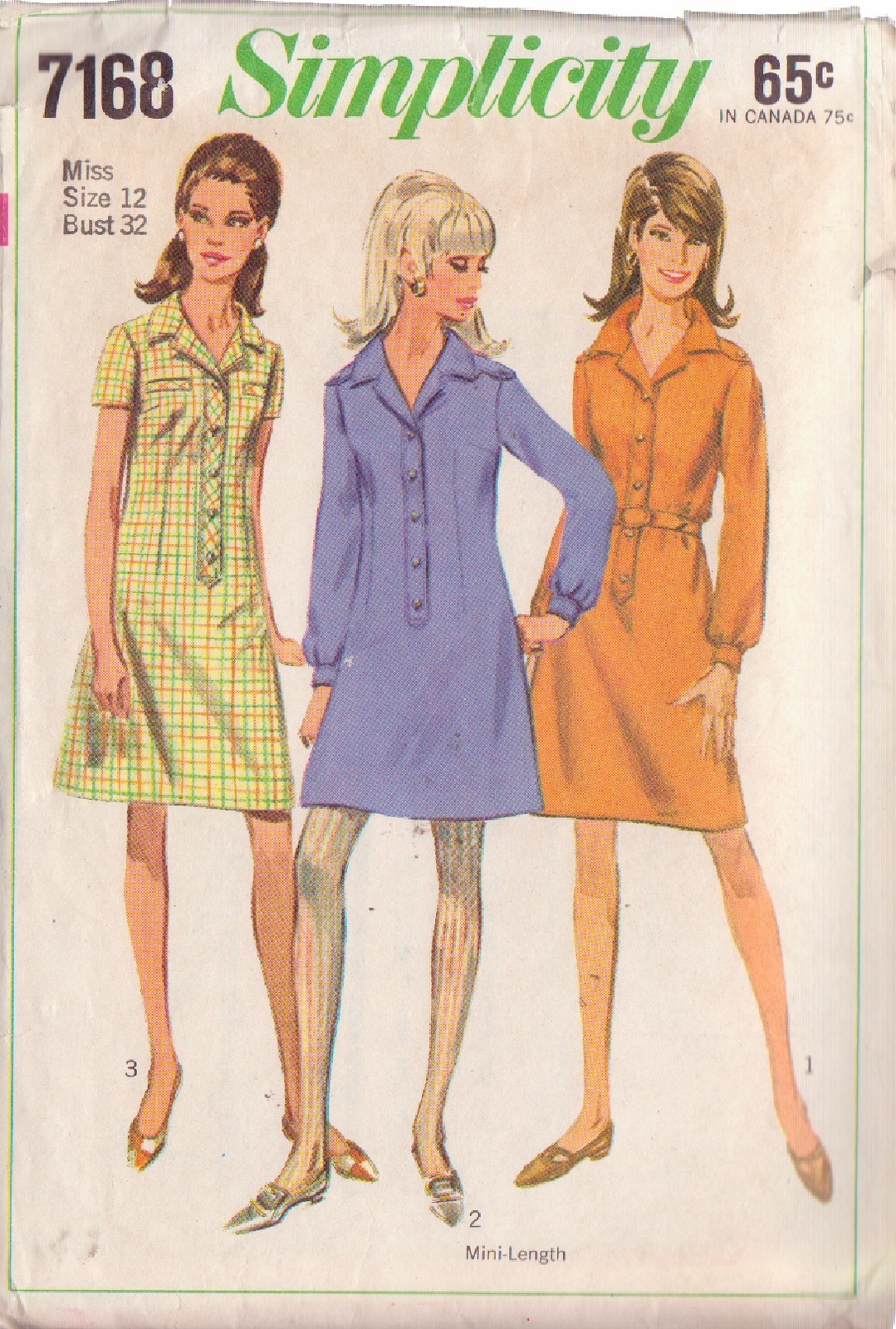SIMPLICITY PATTERN 7168 SIZE 12 MISSES' SHIRT DRESS IN TWO LENGTHS - $3.00