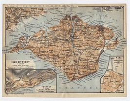 1910 Original Antique Map Of Isle Of Wight County Newport Ryde Ventnor / England - £16.84 GBP