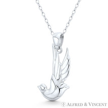 Outspread-Wing Dove Bird Animal Charm Necklace Pendant in .925 Sterling Silver - £12.25 GBP+