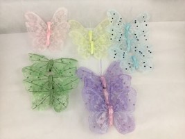 Set Of 13 Glitter 5 Inch Wide Butterflies Clip On Pastel Colors &amp; Applied Beads - £13.26 GBP