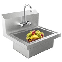 Hand Wash Commercial Sink Wall Mount Utility Sink with Hot&Cold Faucet Silver - £120.30 GBP