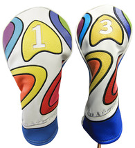 Majek Retro Golf #1 &amp; 3 Driver &amp; Wood Headcover Psychedelic Design Vintage Style - £41.07 GBP