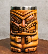 Large Exotic Tropical Hawaiian Luau Party Maori Faux Wooden Tiki Coffee Mug 16oz - £35.96 GBP