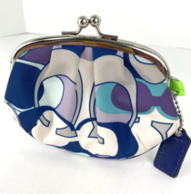 Coach Coin Purse Kisslock Daisy Scarf Print Blue Signature  Silver F61472  W8 - £47.30 GBP