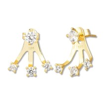 Sterling Silver GP Round CZ Front with Prong Set Triple CZ Back Earrings - £28.85 GBP