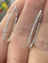 0.50Ct Round Cut VVS1/D Diamond Snap Closure Hoop Earrings 14K White Gold Finish - £86.87 GBP