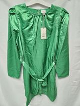 A New Day Women's Size Small Long Sleeve Green Satin Belted A-Line Dress image 2