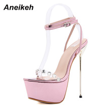 Sweet Women&#39;s Sandals PVC Crystal Patchwork Ankle Strap Platform Summer High Hee - £44.87 GBP