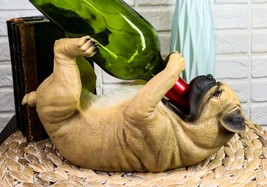 Ebros Pedigree Fawn Pug Dog Wine Bottle Holder 10&quot; Long Home Decor - $33.99