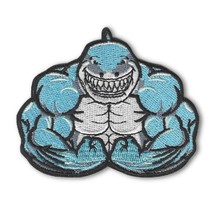 Muscle Shark Iron On Patch 2.7&quot; Embroidered Gym Bag Athlete Work Out Biceps Flex - £3.91 GBP