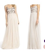 Adrianna Papell Spaghetti Strap Embroidered Bodice ￼Gown Dress Biscotti ... - $67.08 CAD