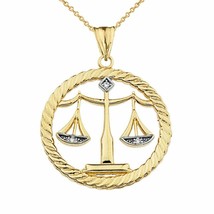 Solid 14k Yellow Gold Diamond Scales of Justice Rope Pendant Necklace - £227.66 GBP+