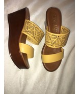 Italian Shoemaker mustard Yellow Wedge Sandal Shoe laser cut slide mule ... - £34.26 GBP