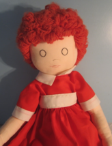 Vintage Handmade 18&quot; Rag Doll Annie Yarn Hair Red Dress Stuffed Toy - £21.53 GBP