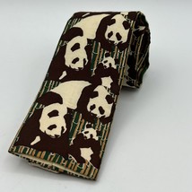 Vtg Retro 1970s Brown Panda Bear Bamboo Print Neck Tie Square Cotton Skater - $24.99