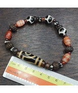 Tibetan Dzi Agate, Carnelian Himalayan Carving YAK Bone beaded Bracelet - $126.17 CAD