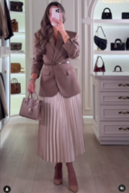 ZARA BNWT 2025. STONE ECRU PLEATED SATIN MIDI SKIRT. 3067/401/806 - $66.41