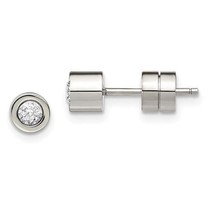 Chisel CZ April Birthstone Post Earrings Stainless Steel Polished - £28.16 GBP