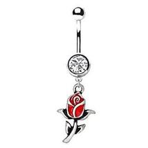 316L Stainless Steel Red Rose Dangle Navel Ring - $13.95