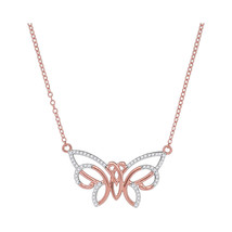 10k Rose Gold Womens Round Diamond Butterfly Bug Pendant Necklace 1/5 Cttw - £222.32 GBP