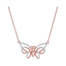 10k Rose Gold Womens Round Diamond Butterfly Bug Pendant Necklace 1/5 Cttw - £220.45 GBP