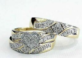 1.76CT Round Cut Diamond 14K Yellow Gold Finish Engagement Trio Bridal Ring Set - £96.53 GBP