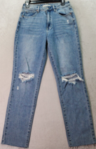 PacSun Mom Jeans Women&#39;s Size 26 Blue Denim Cotton Distressed Mid Rise Pockets - £18.11 GBP