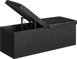 Songmics 43&quot; Folding Storage Ottoman Bench, Black, Ulsf75Bk, With Flipping Lid, - £56.39 GBP