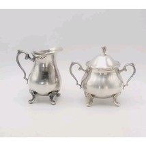 LEONARD Silver Plate Creamer &amp; Sugar Bowl Floral Floral Unique Vtg - $42.99