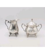 LEONARD Silver Plate Creamer &amp; Sugar Bowl Floral Floral Unique Vtg - $42.99