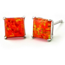 .925 Silver Princess Orange Opal Solid Stud Earrings 14K WG Plated All Sizes! - £24.20 GBP