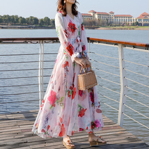 Summer Floral Chiffon Dress Women Custom Plus Size Loose Fitting Flower Dress image 3