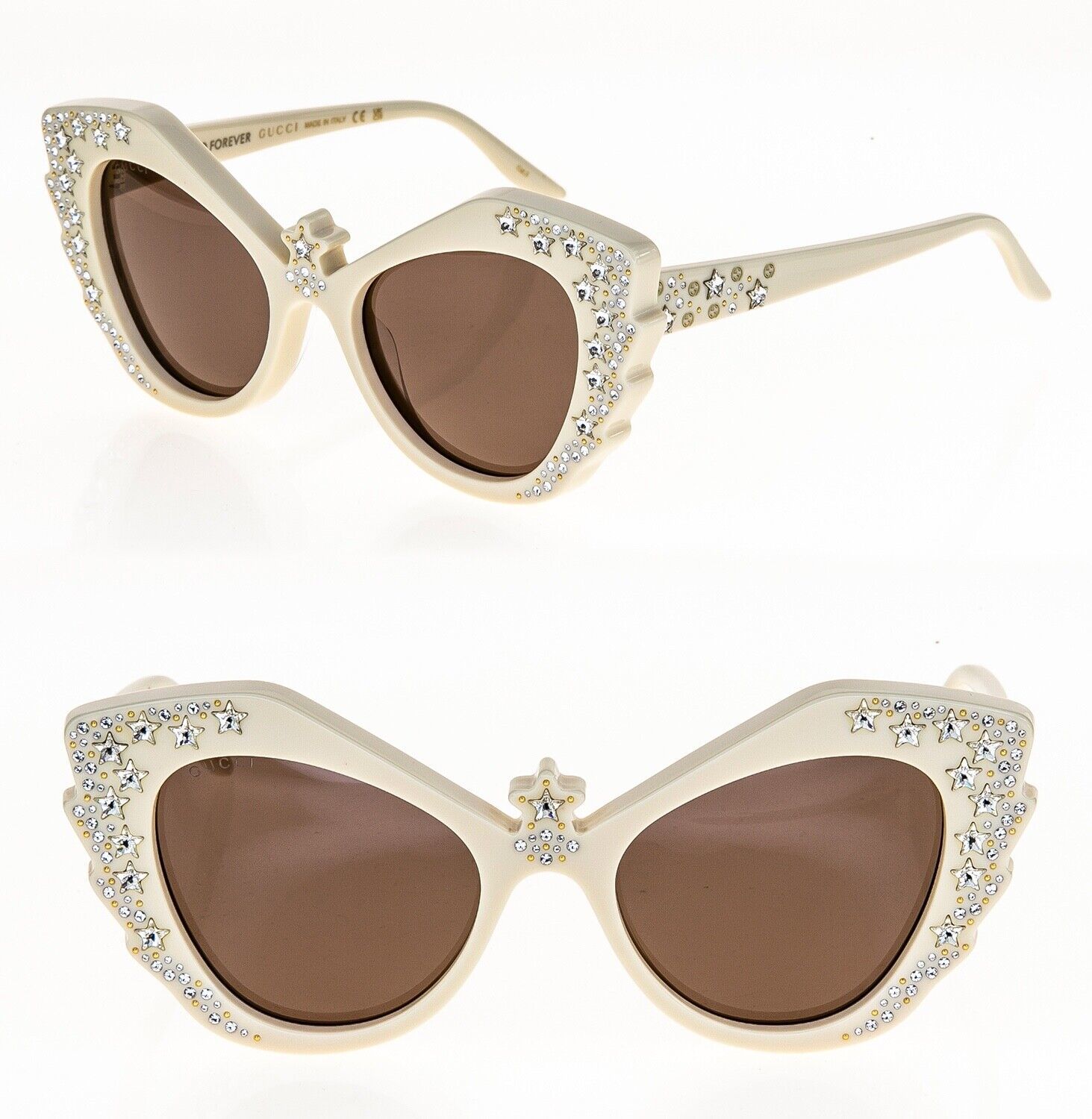 Primary image for GUCCI ARIA HOLLYWOOD FOREVER 1095 Ivory Brown Crystal Star Sunglasses GG1095S