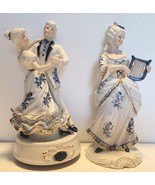 Vtg Victorian Dancing Porcelain Musical Figurine Music Box Otagiri Blue ... - $61.01 CAD