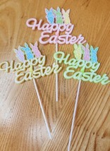 3 Vintage Plastic Pink Purple Yellow Easter Cake Cupcake Pick Topper Bunny - £15.81 GBP
