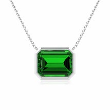 ANGARA Lab-Grown East-West Bezel-Set Emerald Pendant in Silver (9x7mm,2.25 Ct) - £630.17 GBP
