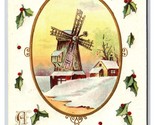 Merry Christmas Windmill Holly Embossed UNP Unused DB Postcard O18 - $4.04
