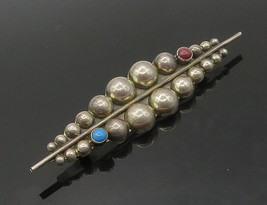 MEXICO 925 Silver - Vintage Turquoise &amp; Coral Bubble Domes Brooch Pin - BP6744 - £71.34 GBP
