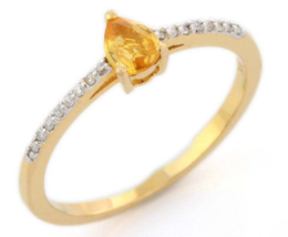 Pear Cut Yellow Sapphire and Diamond Statement Ring in 14K Yellow Gold   - £227.32 GBP
