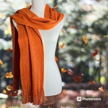 Cejon 87&quot; Orange Acrylic Fringed Scarf with Metallic Woven Threads Fall Autumn - £8.87 GBP