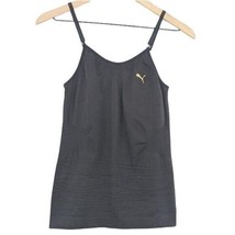 Puma black gold logo sleeveless active compression shelf bra tank top me... - $14.99