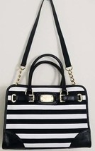 Michael Kors Hamilton Large Black White Stripe Gold Logo Chain Tote Bagnwt! - £170.94 GBP