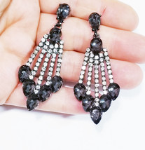 Gray Drop Earrings, Bridesmaid Rhinestone Earrings, 2.6 Inch Pageant Jewelry, Re - £26.75 GBP