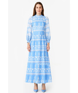 Kate Middleton Inspired Baby-blue Boho Blouson-sleeved Cornflower Maxi D... - $2,208.71 MXN