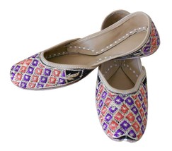 Women Shoes Multi Color Jutti Indian Handmade Leather Mojari Flat US 6  - £34.47 GBP