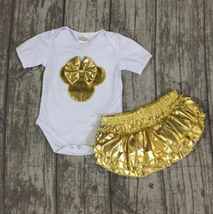 NEW Boutique Minnie Mouse Baby Girls Gold Ruffle Bloomers Outfit  - £8.64 GBP