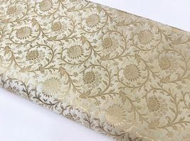 Indian Banarasi Brocade Fabric Beige &amp; Gold Fabric, Wedding Dress Fabric - NF775 - £5.96 GBP+