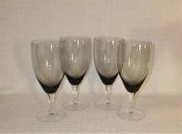 Fostoria DEBUTANTE Smoke/Gray Bowl Clear Stem Water Glasses Goblets (4) - £28.93 GBP