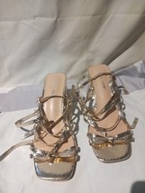 Public Desire Wide Fit Sandal W/ Anklet Gloss Heels Womens Size US 8 UK 6 - £17.46 GBP